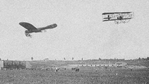 The flyers compete at Nancy, over the Jarville race track, which served as the temporary aerodrome for the race.