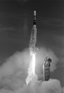 Launch of the rocket carrying Lunar Orbiter I in the summer of 1966.  Image Credit:  NASA