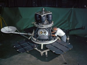 Technician working on the Lunar Orbiter system prior to launch.  Image Credit:  NASA