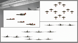The "combat box" formation explained.  Animated GIF by "Anynobody", made using data from www.398th.org and an image of B-17 contrails from a pdf copy of a 1944 issue of Naval Aviation News.  Click for larger view and animation.