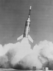 Launch of Little Joe 2, carrying the rhesus monkey "Sam" close to the edge of space on December 4, 1959, at 11:15 a.m. ET from Wallops Island, Virginia, USA.  Photo Credit:  NASA 