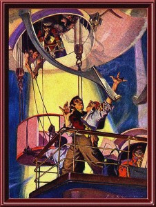 An original illustration by Frank Xavier Leyendecker included in Kipling's book, "With the Night Mail", published in 1905.